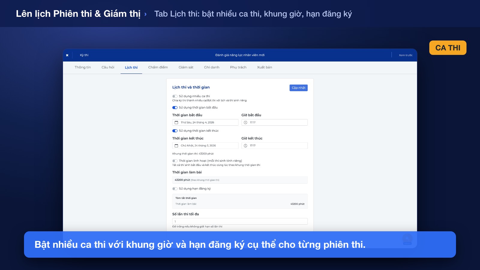 Lên lịch Phiên thi & Phân công Giám thị