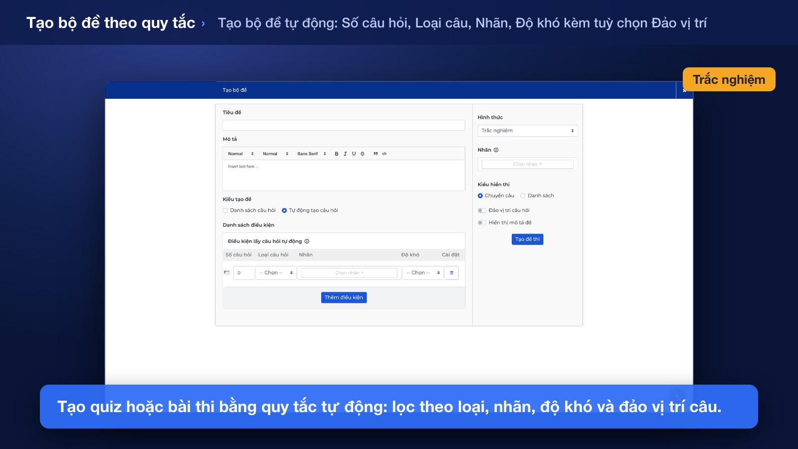 Tạo Quiz hoặc Bài thi